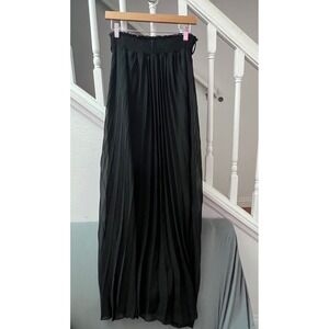 Marshmallow Black Pleated Maxi Skirt Smocked Waist Accordion Chiffon Large
